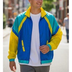 Vintage Era Catsuit Costume Set L Polyester Blue Yellow Green Tracksuit